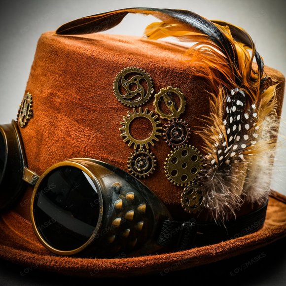 Steampunk Women Victorian Top Hat Goggles - Brown - Picture 4 of 7